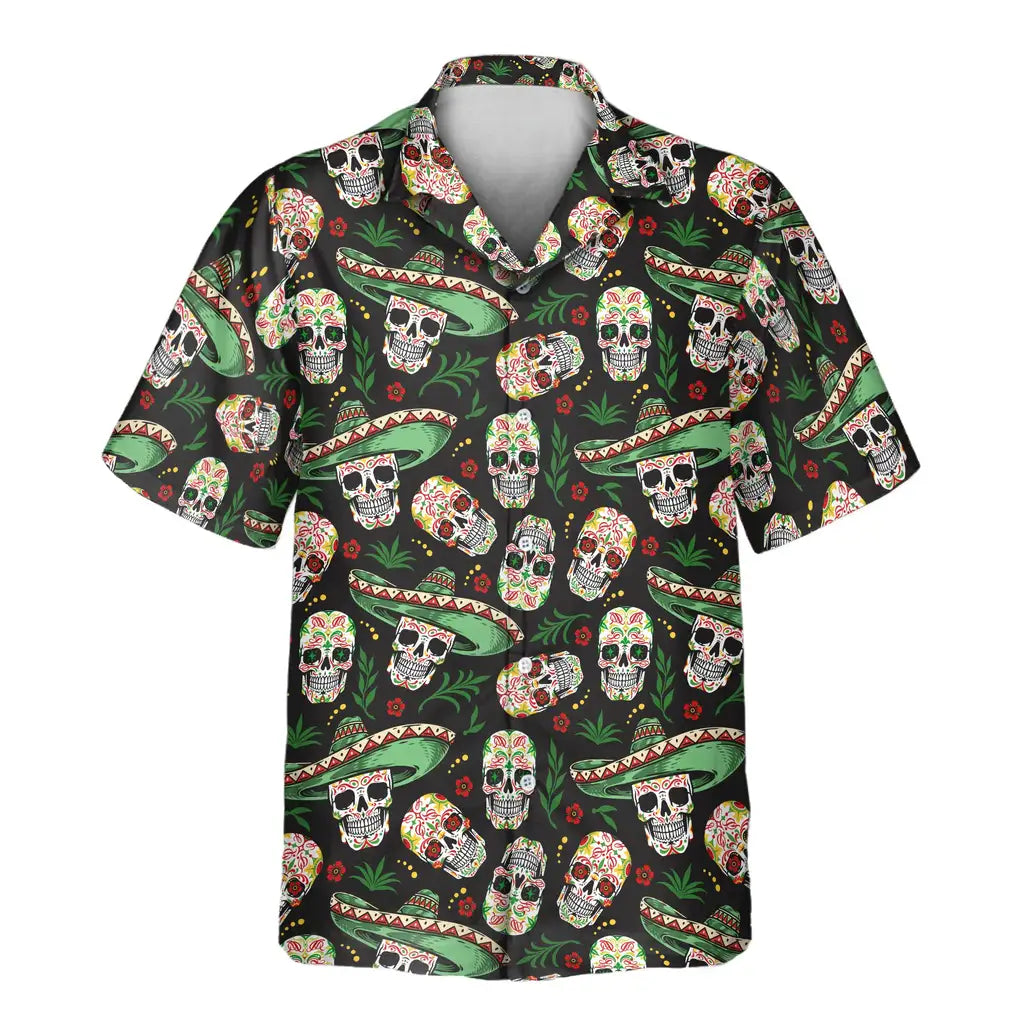 Custom Face &amp; Logo Fiesta Skull Vibes Hawaiian Shirt | Great for Themed Parties &amp; Group Events