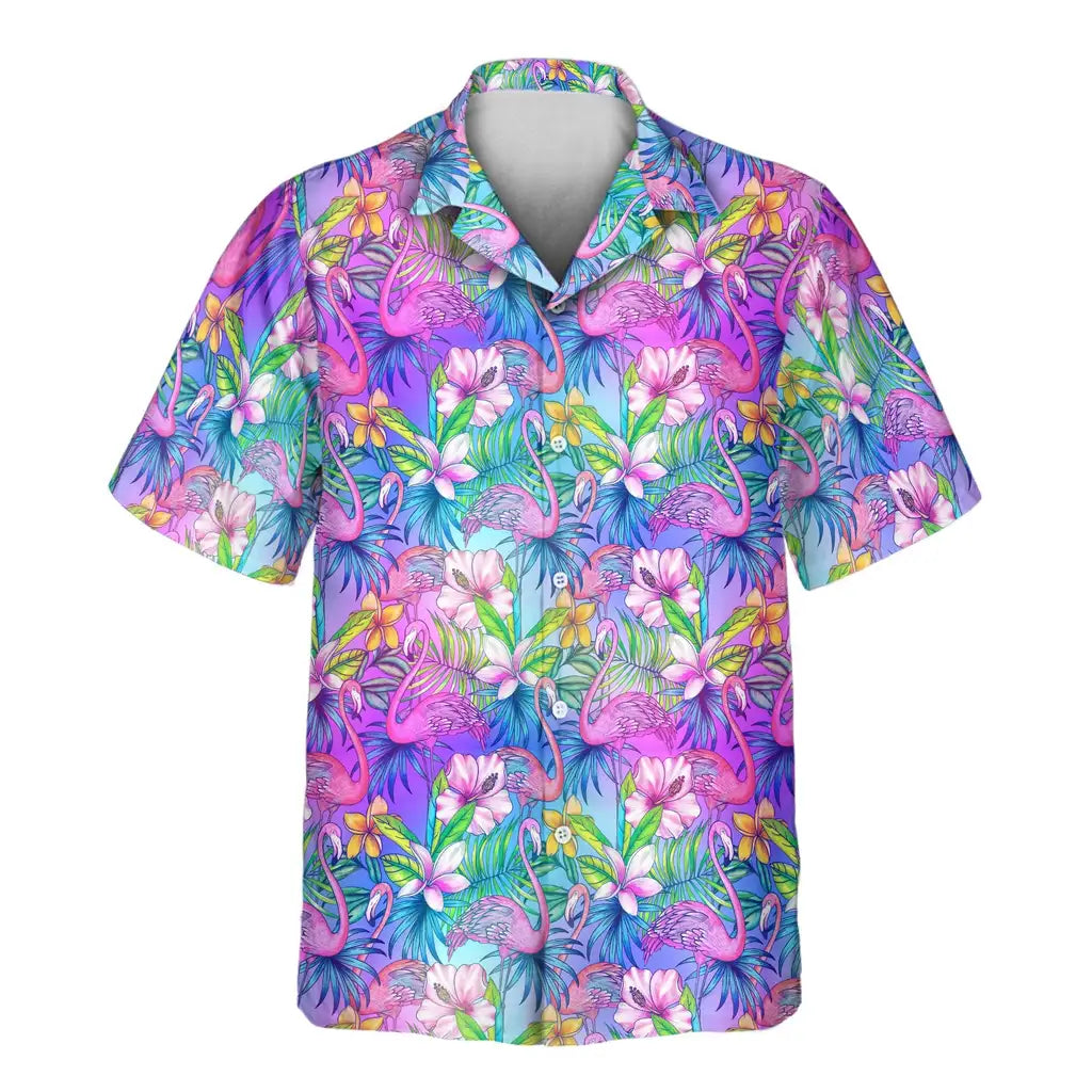 Custom Face &amp; Logo Flamingo Breeze Hawaiian Shirt | Custom Gift for Beach Vacation &amp; Cruises