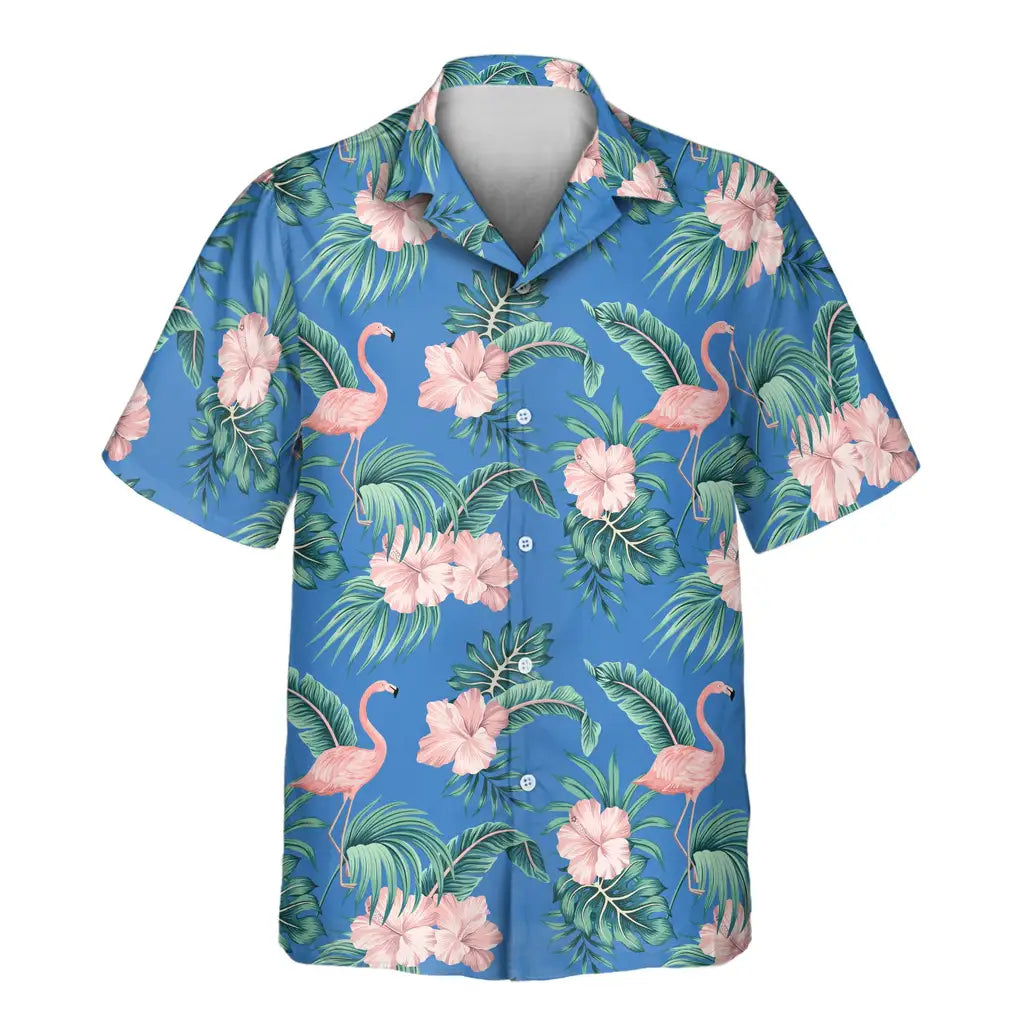Custom Face &amp; Logo Flamingo Paradise Hawaiian Shirt | Custom Gift for Beach Vacation &amp; Cruises