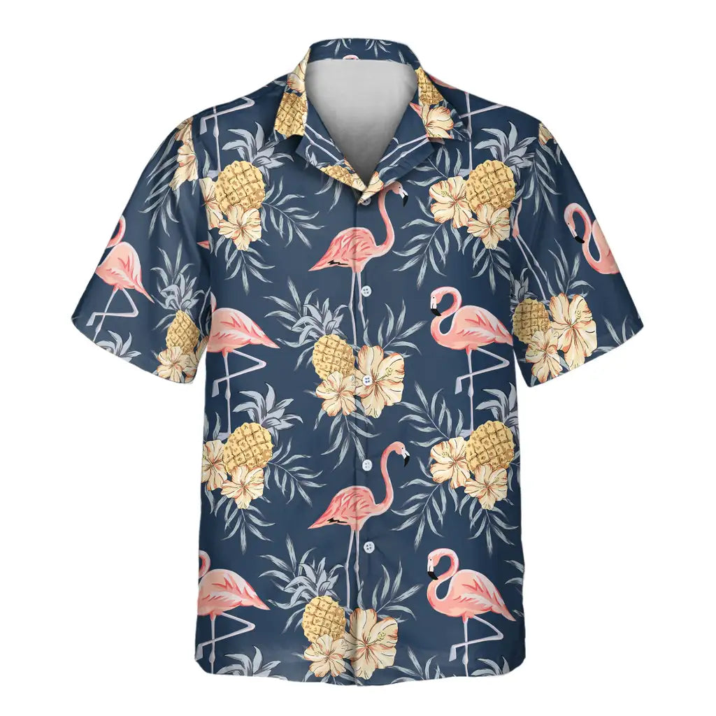 Custom Face &amp; Logo Flamingo &amp; Pineapple Paradise Hawaiian Shirt | Custom Gift for Beach Vacation &amp; Cruises