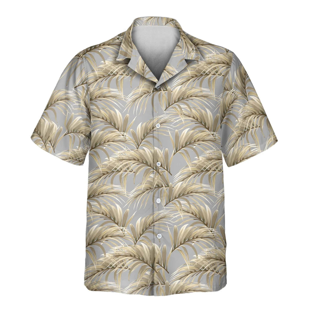 Custom Face &amp; Logo Golden Palm Leaves Hawaiian Shirt | Unique Summer Beach Gift for Men