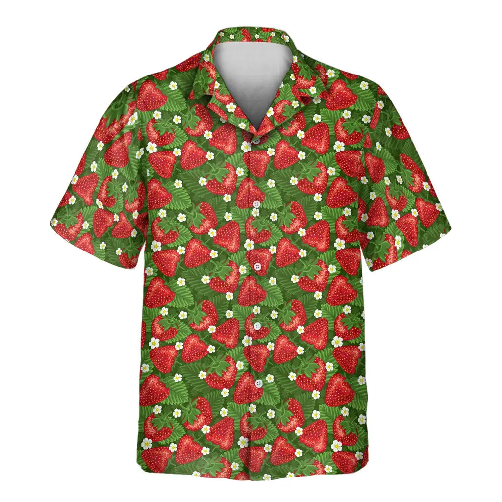 Custom Face &amp; Logo Juicy Strawberry Tropics Hawaiian Shirt | Fresh Summer Fruit Lover Gift