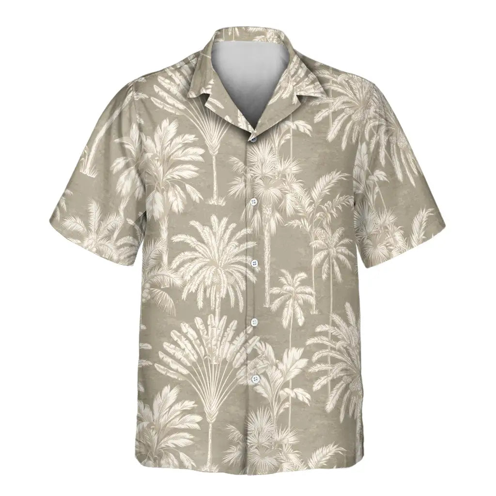 Custom Face &amp; Logo Monochrome Tropics in Cotton Grey Hawaiian Shirt | Minimalist Style Summer Gift