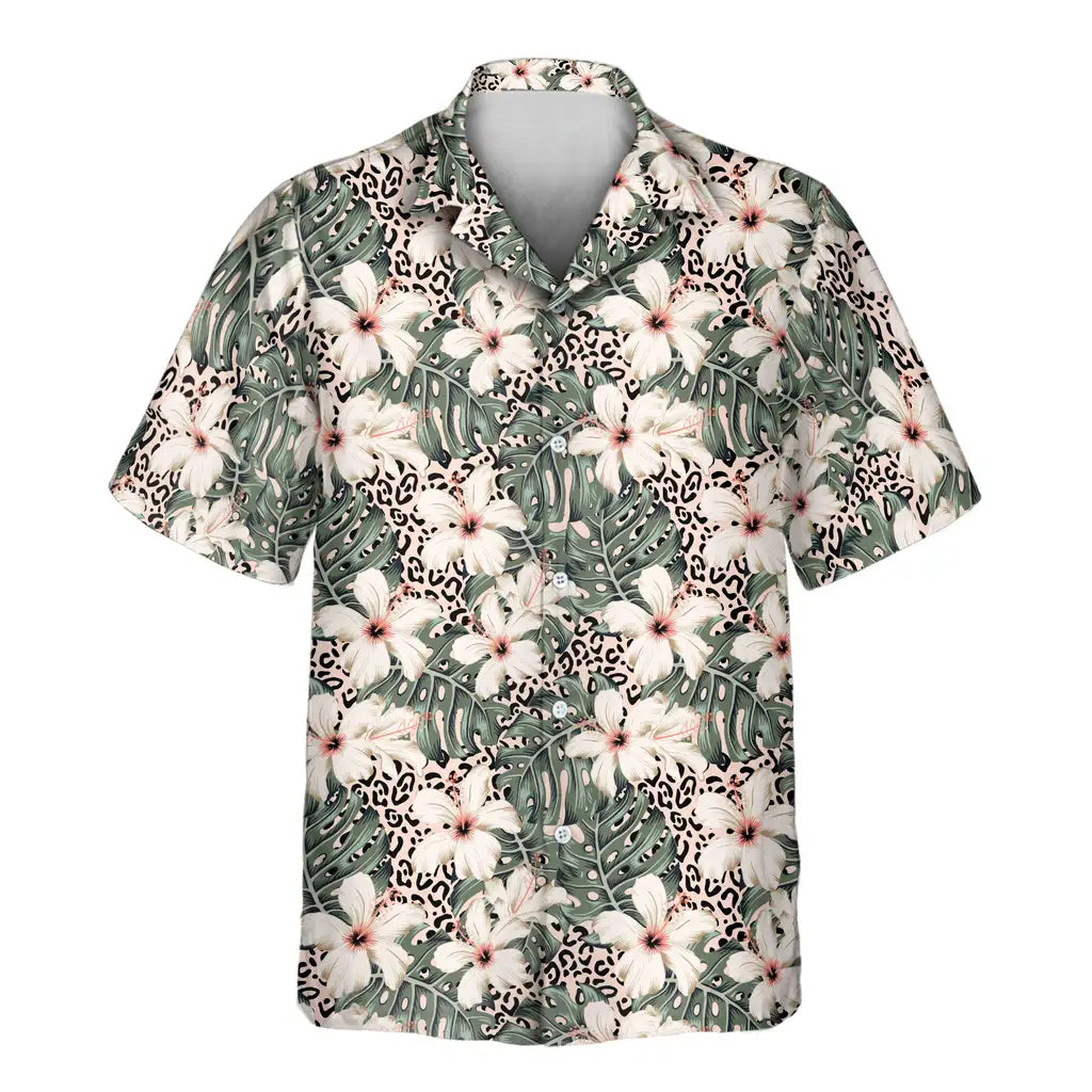 Custom Face &amp; Logo Monstera &amp; Hibiscus Dream Hawaiian Shirt | Custom Gift for Beach Vacation &amp; Cruises