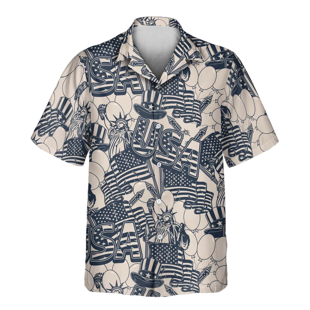 Custom Face &amp; Logo Navy &amp; Ivory Patriot Hawaiian Shirt | Perfect 4th of July &amp; Patriotic Celebration