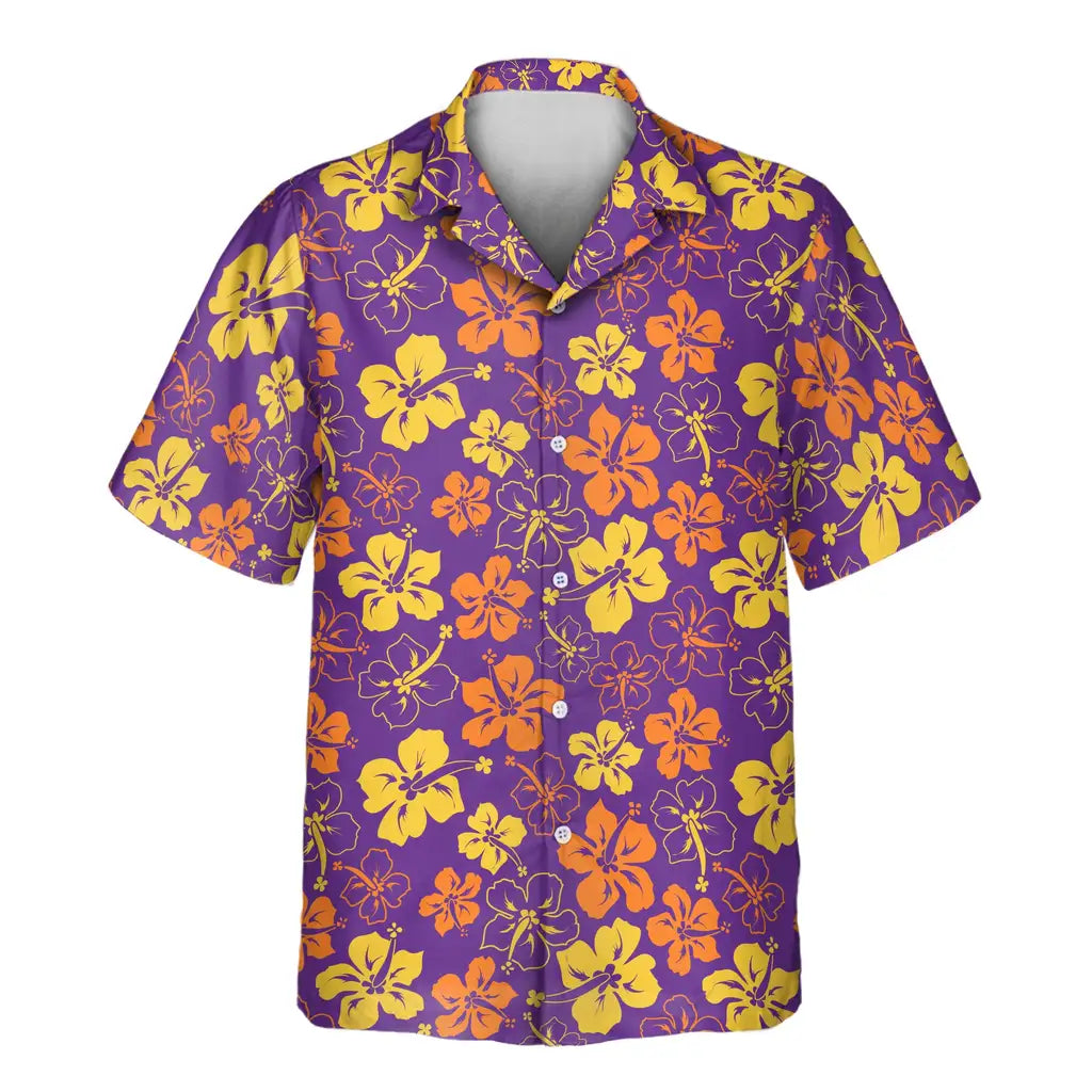 Custom Face &amp; Logo Purple Floral Hibiscus Hawaiian Shirt | Custom Gift for Beach Vacation &amp; Cruises
