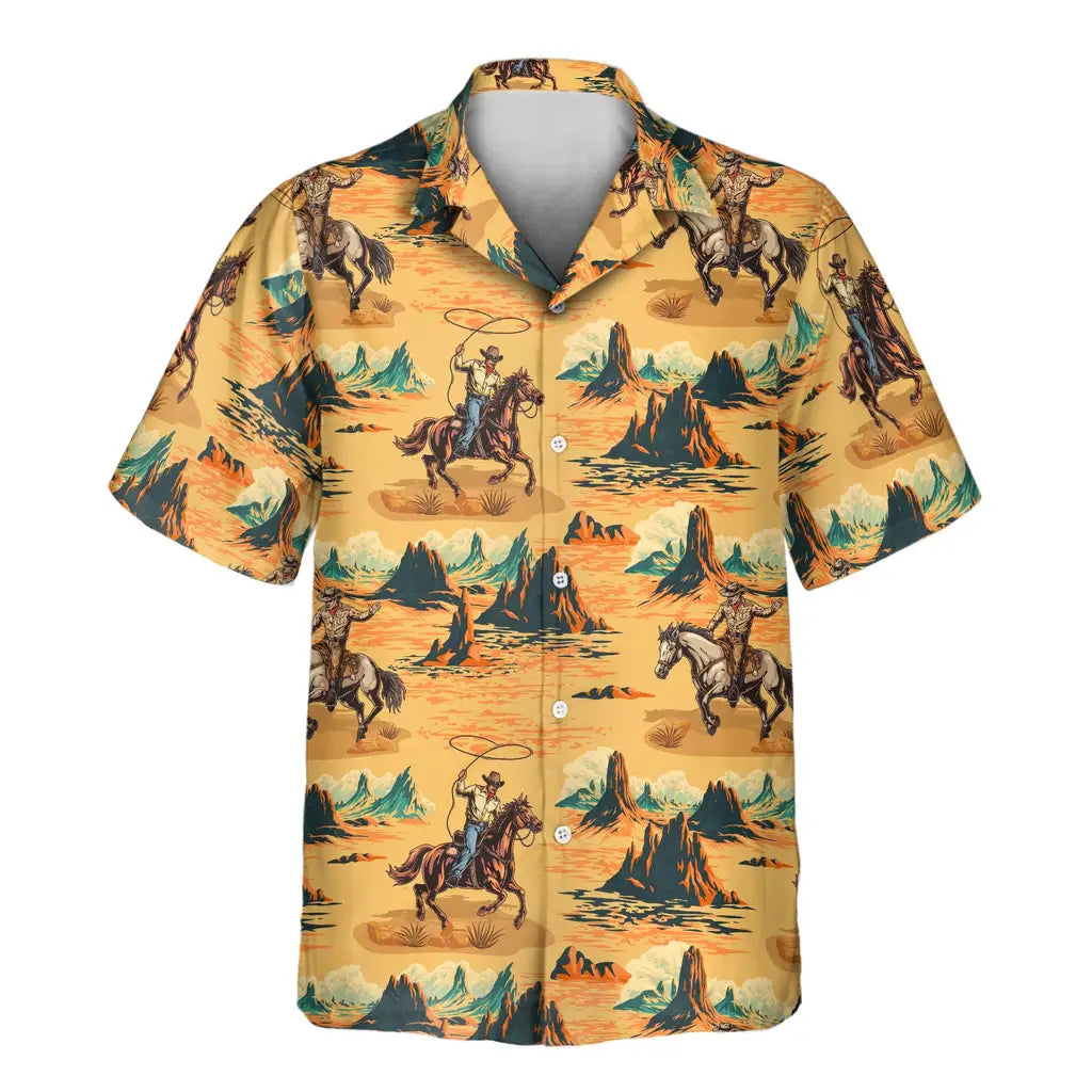 Custom Face &amp; Logo Retro Cowboy Rider Hawaiian Shirt | Perfect Vacation &amp; Tropical Party Wear