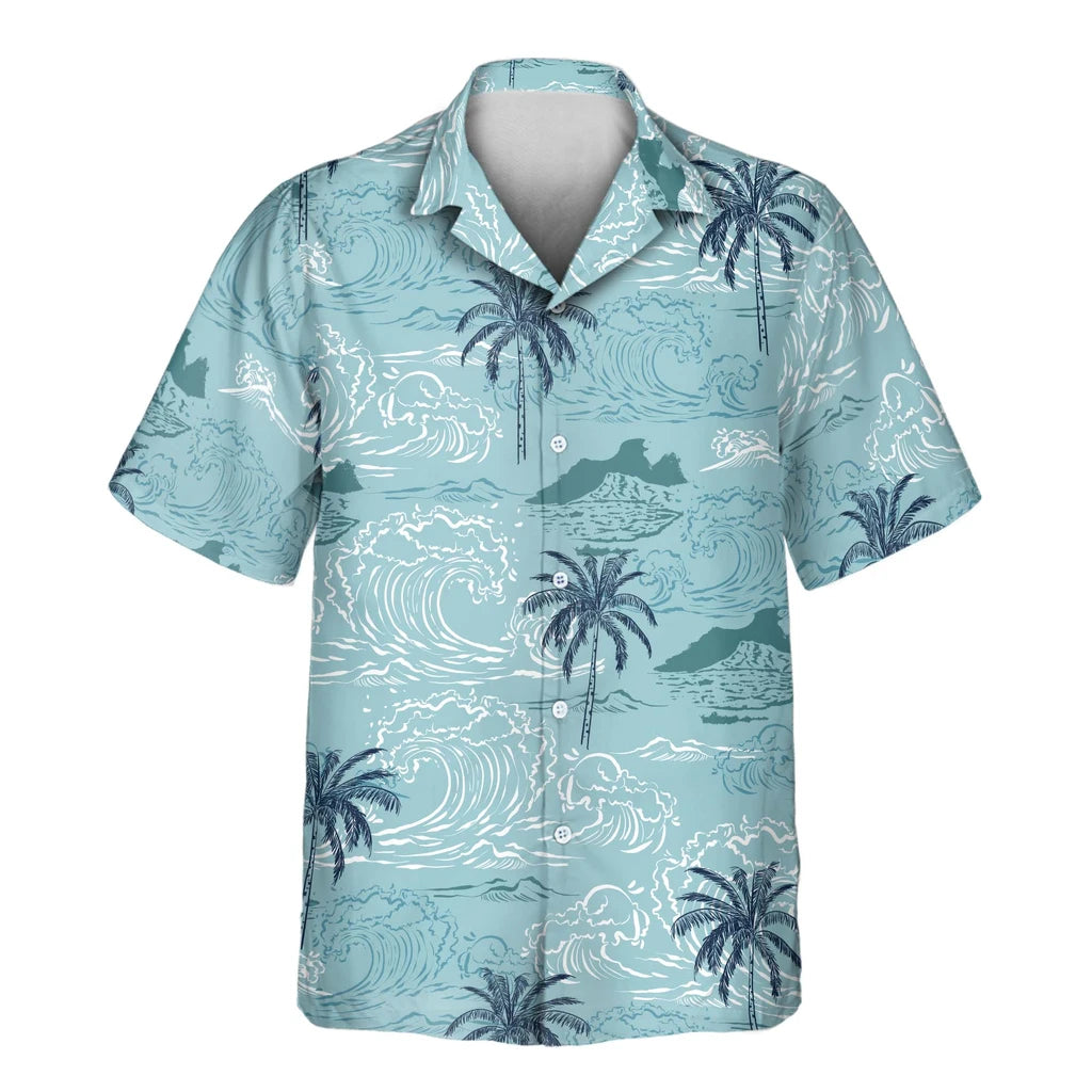 Custom Face &amp; Logo Retro Ocean Wave Hawaiian Shirt | Perfect Vacation &amp; Tropical Party Wear