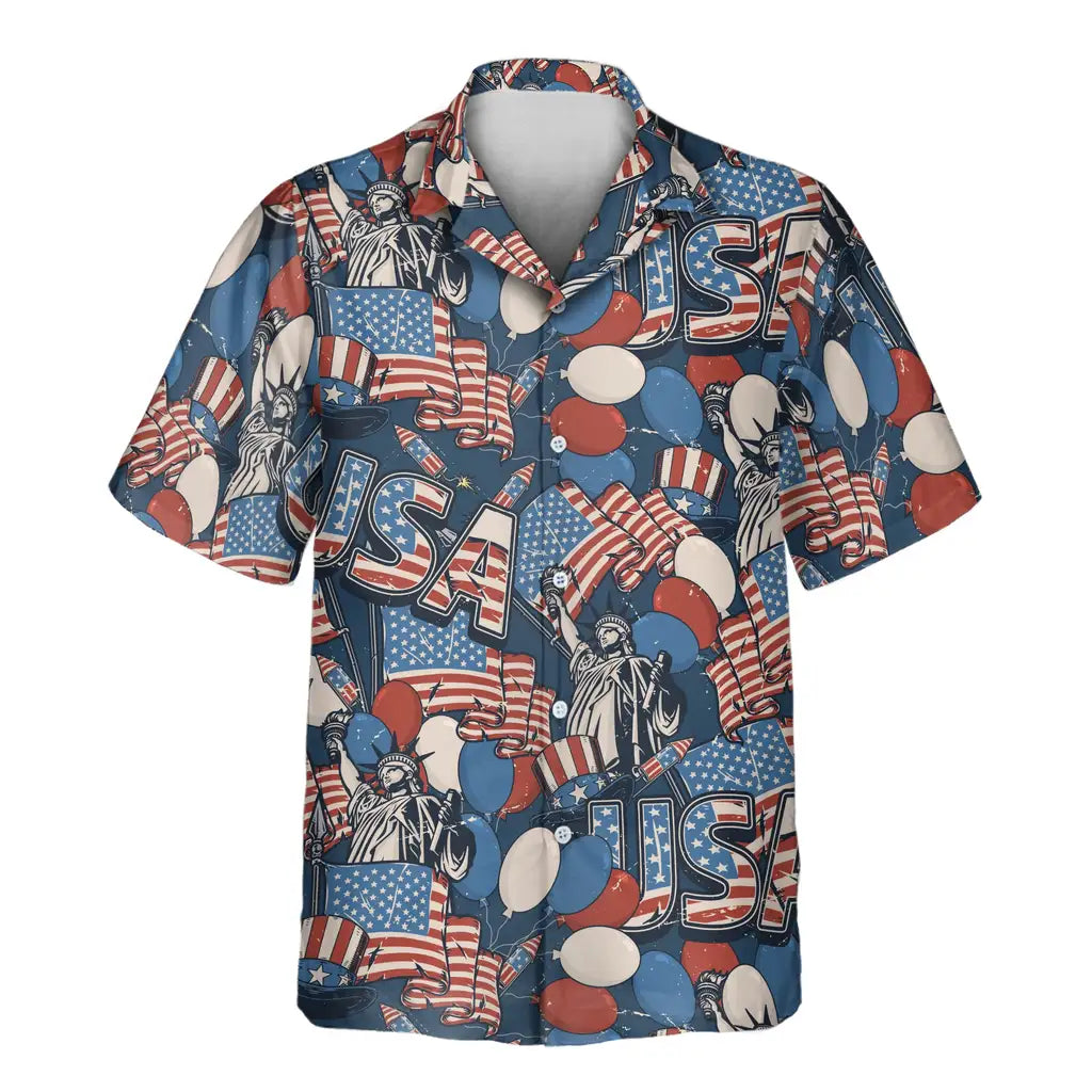 Custom Face &amp; Logo Retro USA Flag Hawaiian Shirt | Perfect Vacation &amp; Tropical Party Wear