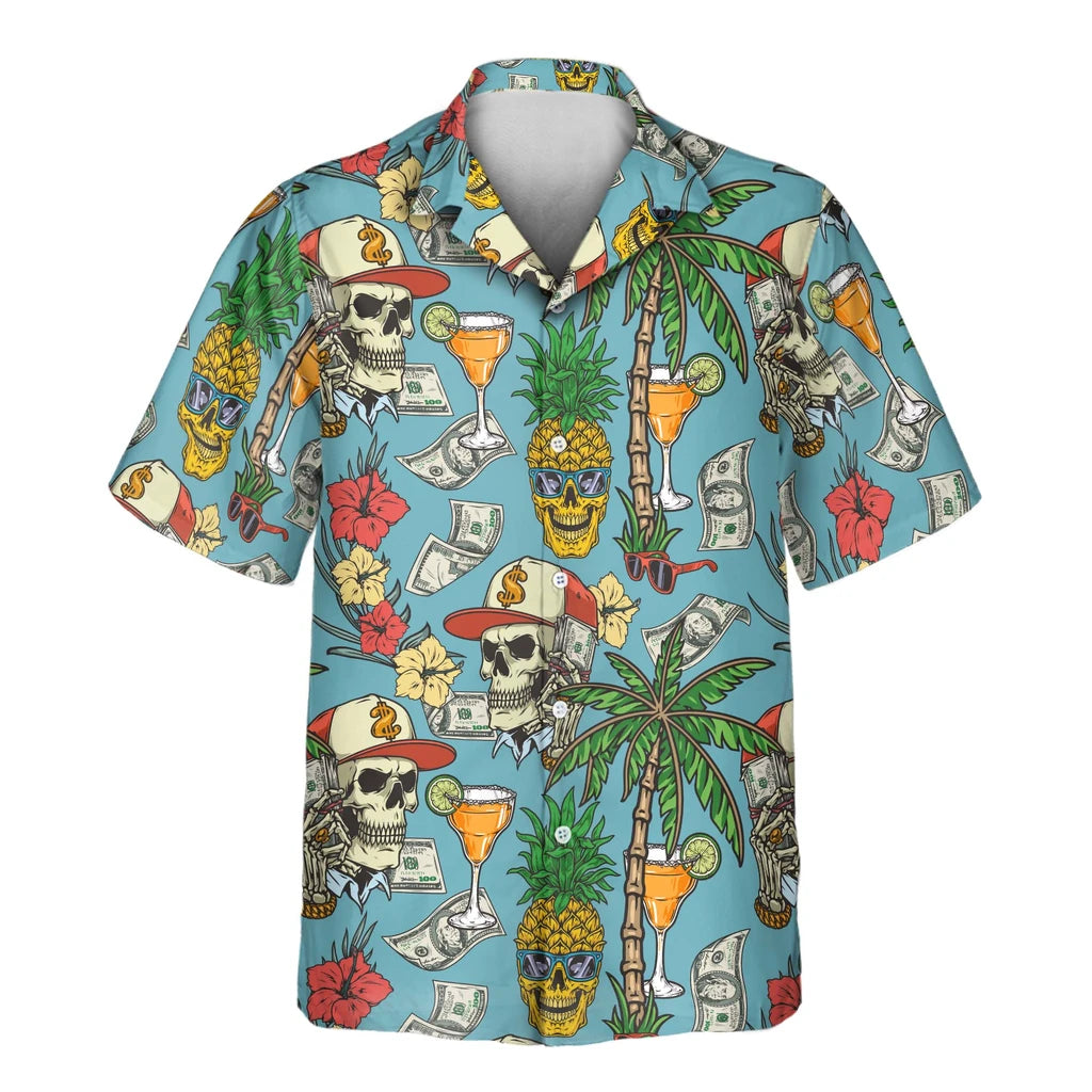 Custom Face &amp; Logo Rich Skull Paradise Hawaiian Shirt | Great for Themed Parties &amp; Group Events