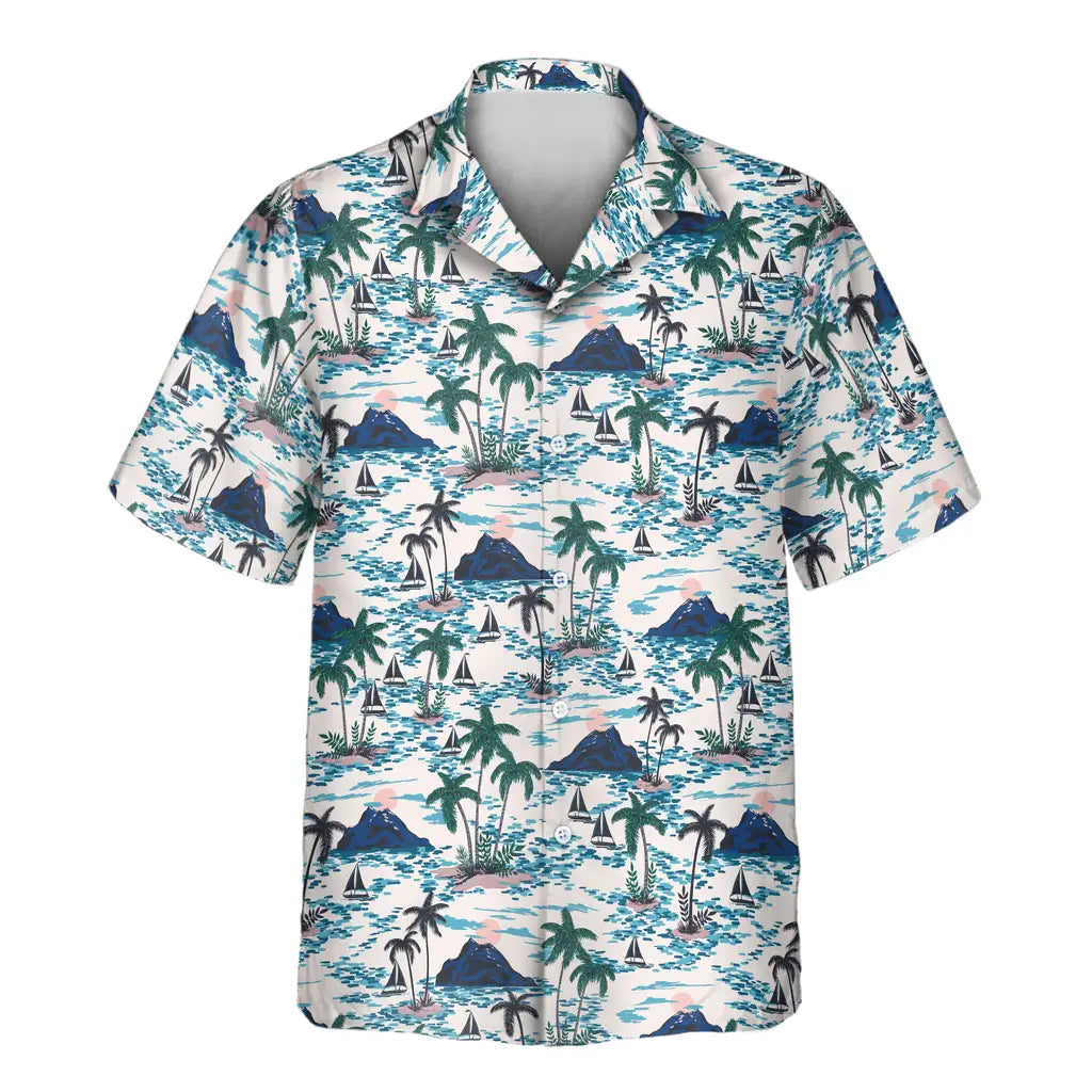 Custom Face &amp; Logo Sunset Sail Hawaiian Shirt | Unique Summer Beach Gift for Men