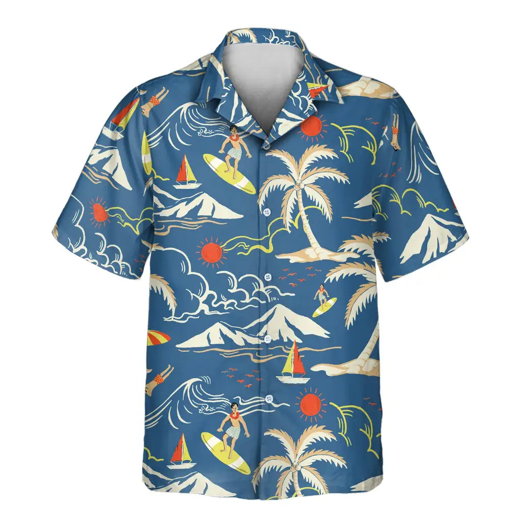 Custom Face &amp; Logo Surf Island Vibes Hawaiian Shirt | Perfect Beach &amp; Surf Adventure