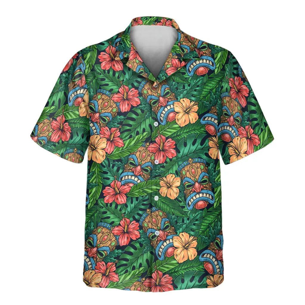 Custom Face &amp; Logo Tiki Paradise Warrior Hawaiian Shirt | Great for Themed Parties &amp; Group Events