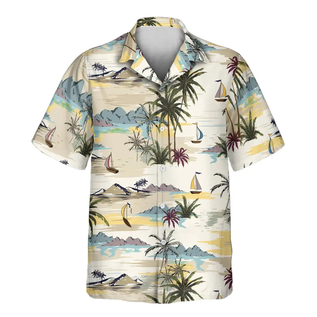 Custom Face &amp; Logo Tranquil Island Hawaiian Shirt | Unique Summer Beach Gift for Men