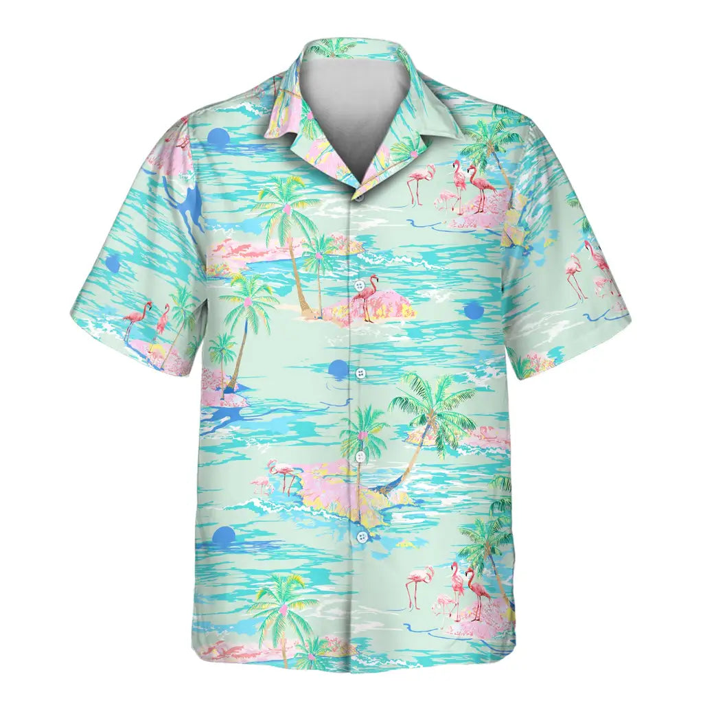 Custom Face &amp; Logo Tropical Flamingo Paradise Hawaiian Shirt | Custom Gift for Beach Vacation &amp; Cruises