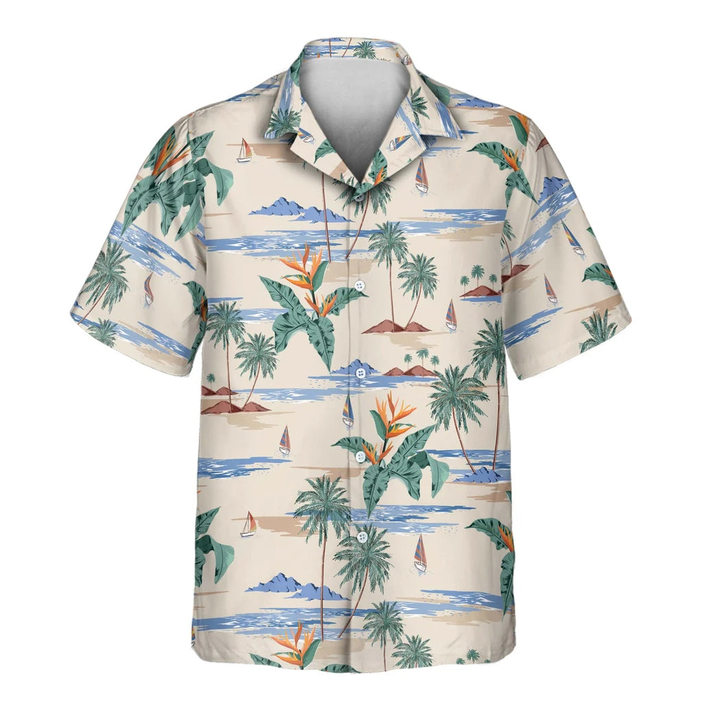 Custom Face &amp; Logo Tropical Island Paradise Hawaiian Shirt | Unique Summer Beach Gift for Men