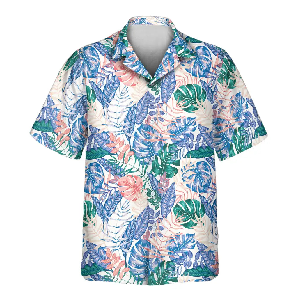 Custom Face &amp; Logo Tropical Leaf Fusion Hawaiian Shirt | Unique Summer Beach Gift for Men