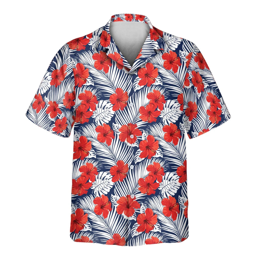 Custom Face &amp; Logo Red Hibiscus Tropics Hawaiian Shirt | Custom Gift for Beach Vacation &amp; Cruises