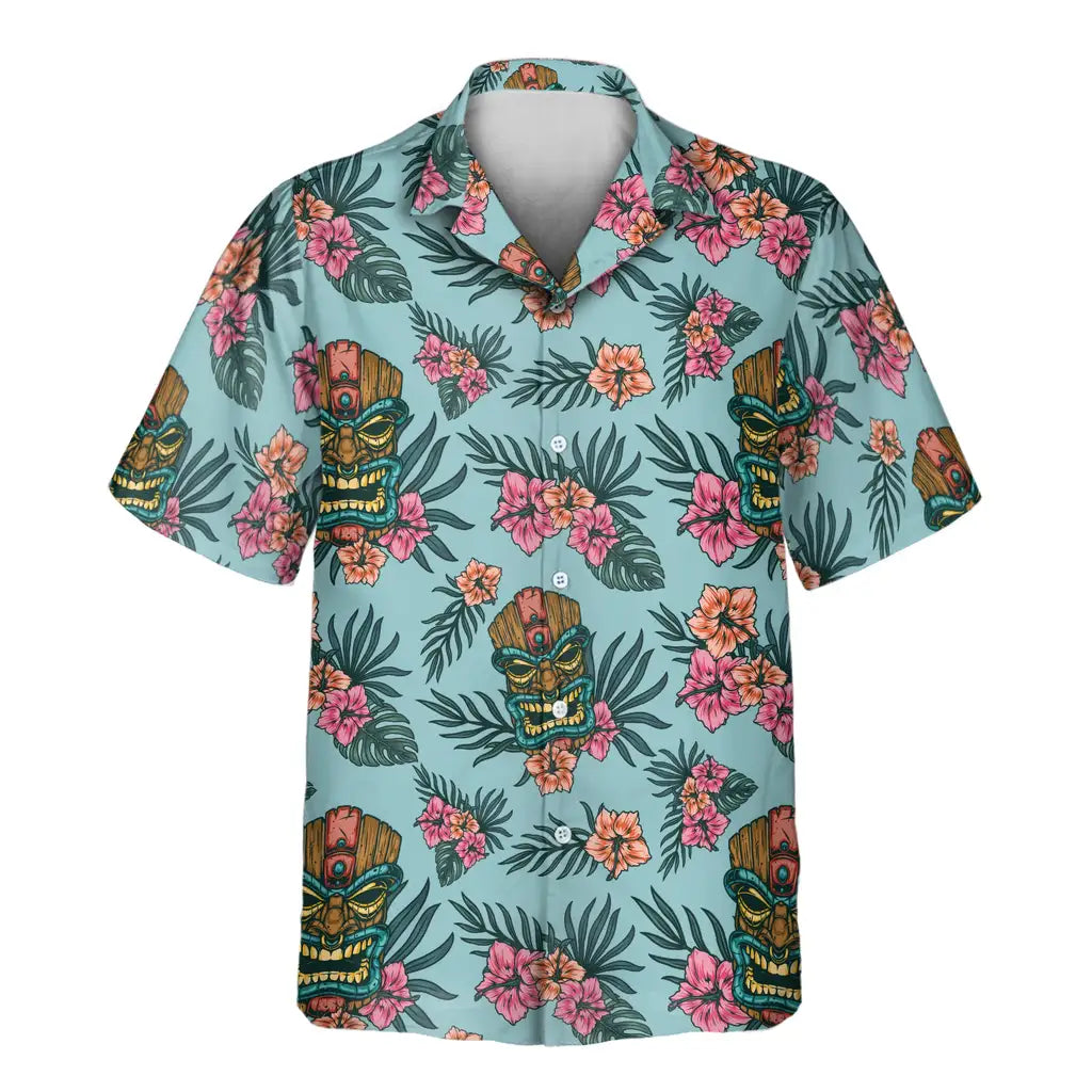 Custom Face &amp; Logo Tropical Tiki Mask Hawaiian Shirt | Great for Themed Parties &amp; Group Events