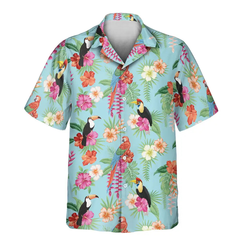 Custom Face &amp; Logo Tropical Toucan &amp; Macaw Paradise Hawaiian Shirt | Unique Gift for Wildlife Lovers