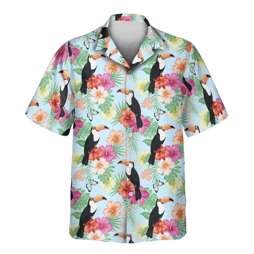Custom Face &amp; Logo Tropical Toucan Hawaiian Shirt | Unique Gift for Wildlife Lovers