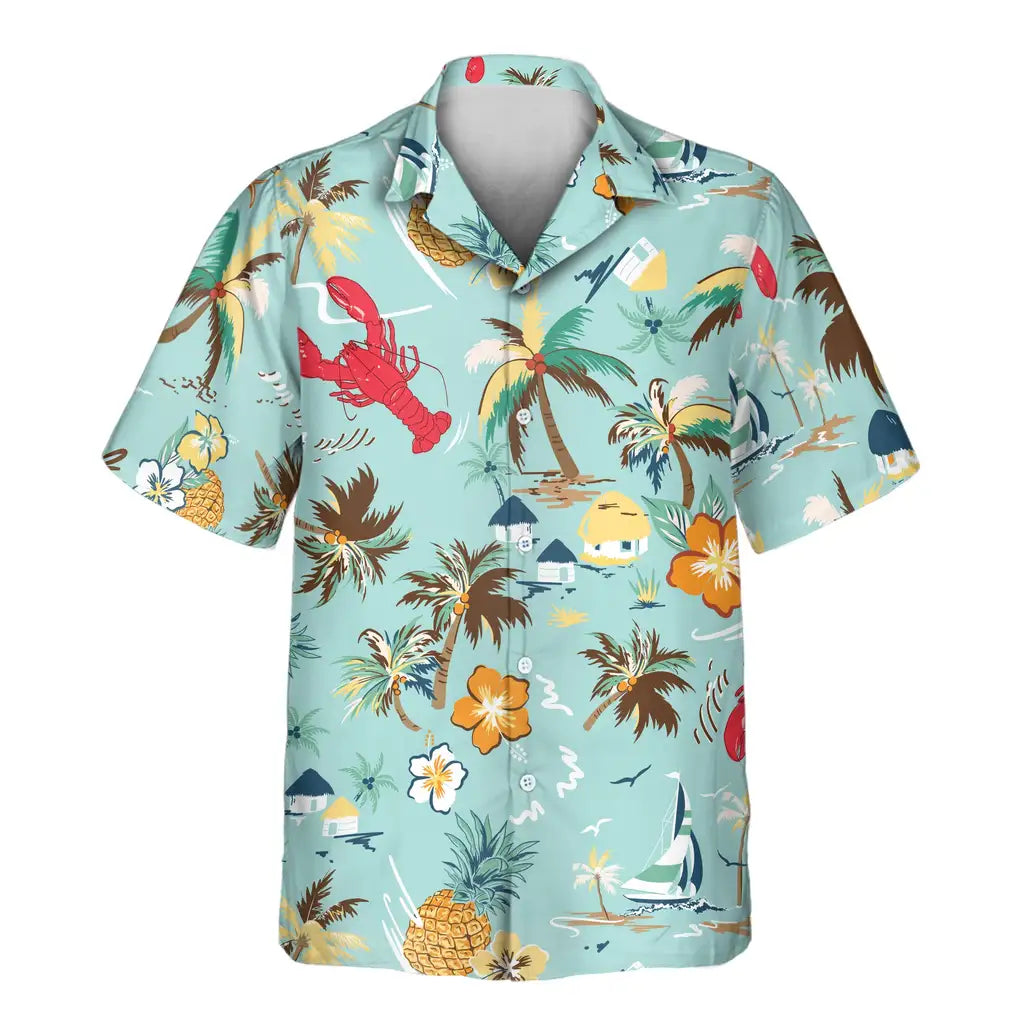Custom Face &amp; Logo Turquoise Tropical Island Hawaiian Shirt | Unique Summer Beach Gift for Men