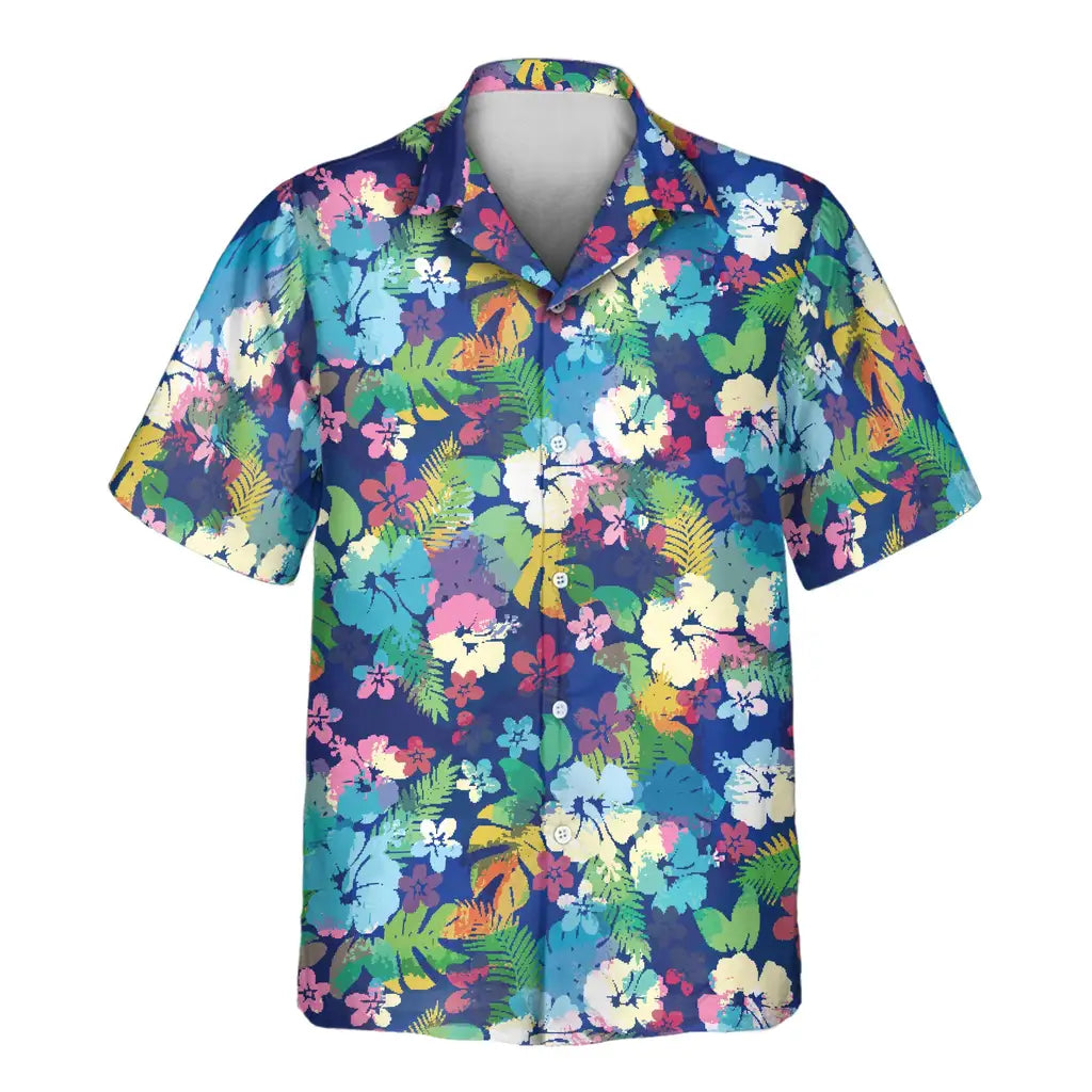 Custom Face &amp; Logo Vibrant Hibiscus Hawaiian Shirt | Custom Gift for Beach Vacation &amp; Cruises