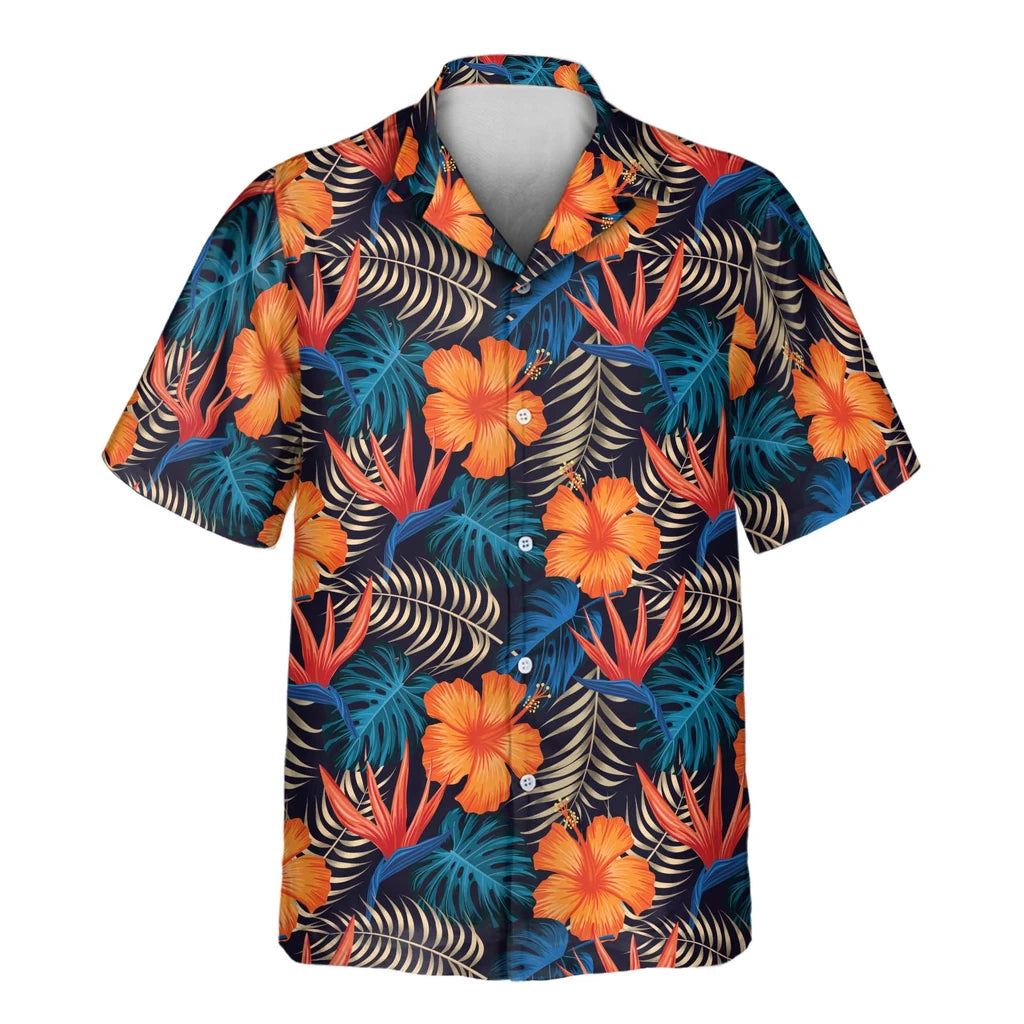 Custom Face &amp; Logo Vibrant Tropical Floral Hawaiian Shirt | Custom Gift for Beach Vacation &amp; Cruises
