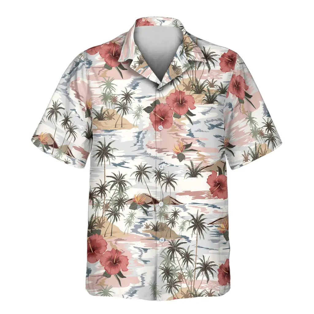 Custom Face &amp; Logo Vintage Island Palm Hibiscus Hawaiian Shirt | Perfect Vacation &amp; Tropical Party Wear