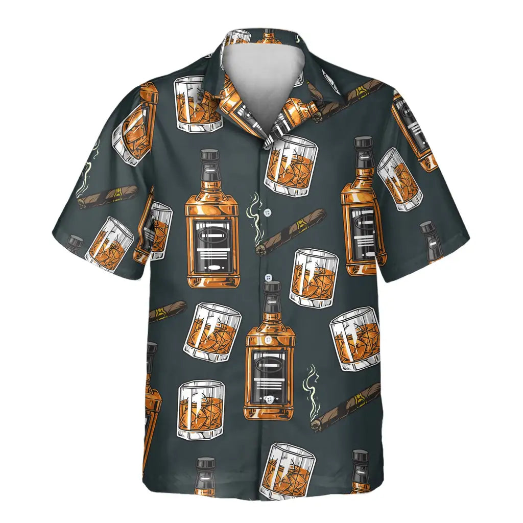 Custom Face &amp; Logo Whiskey &amp; Cigar Hawaiian Shirt | Great Gift for Party Lovers &amp; Celebration