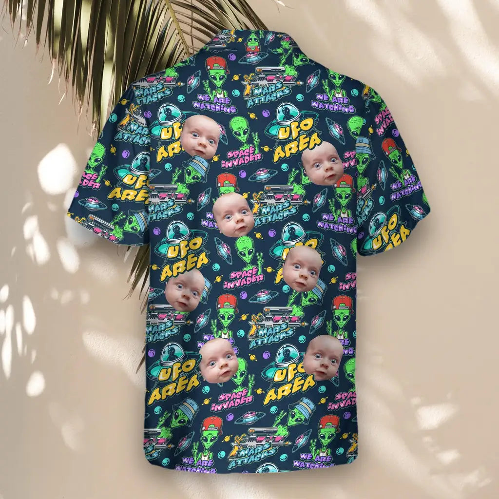 Custom Face &amp; Logo Alien Invasion Hawaiian Shirt | Unique Sci|Fi Fan Gift