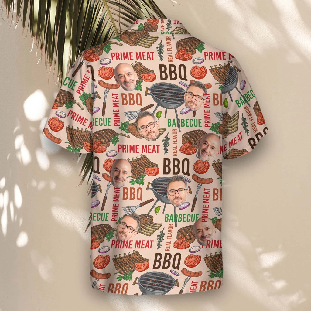 Custom Face &amp; Logo Barbecue Time Hawaiian Shirt | Perfect Backyard BBQ &amp; Summer Gathering