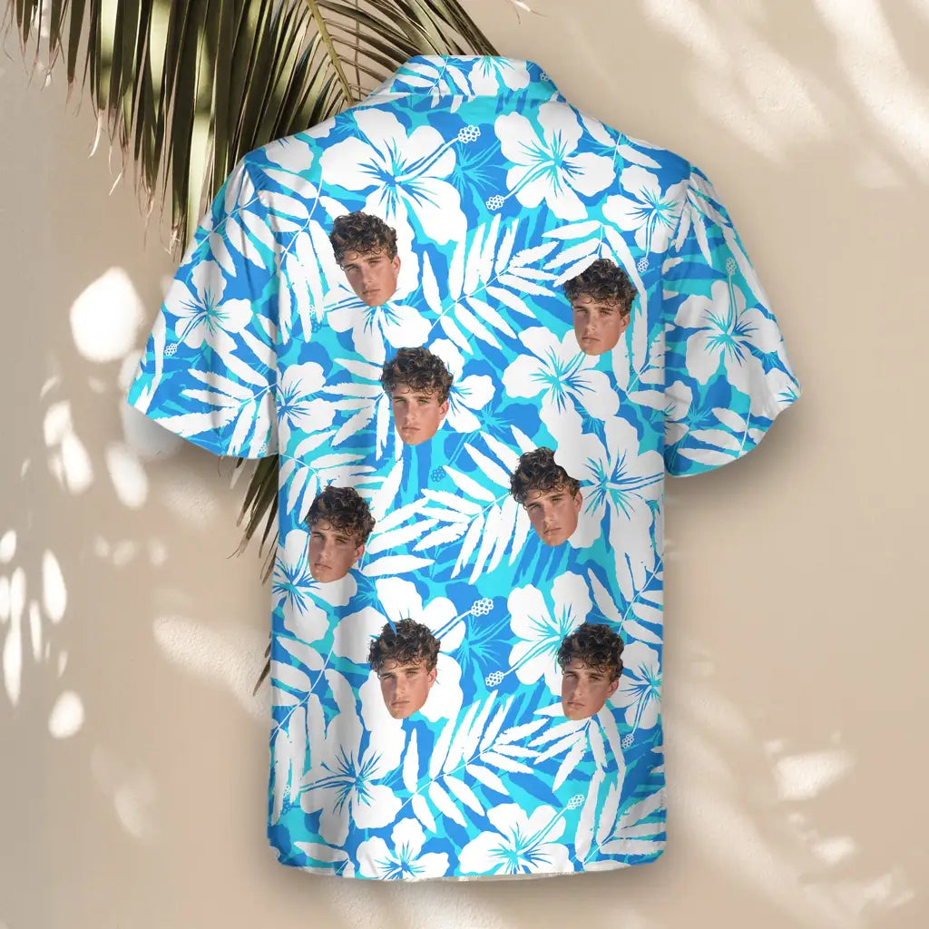 Custom Face &amp; Logo Vintage Hibiscus Vibes Hawaiian Shirt | Personalized Gift for Groomsmen &amp; Party Groups