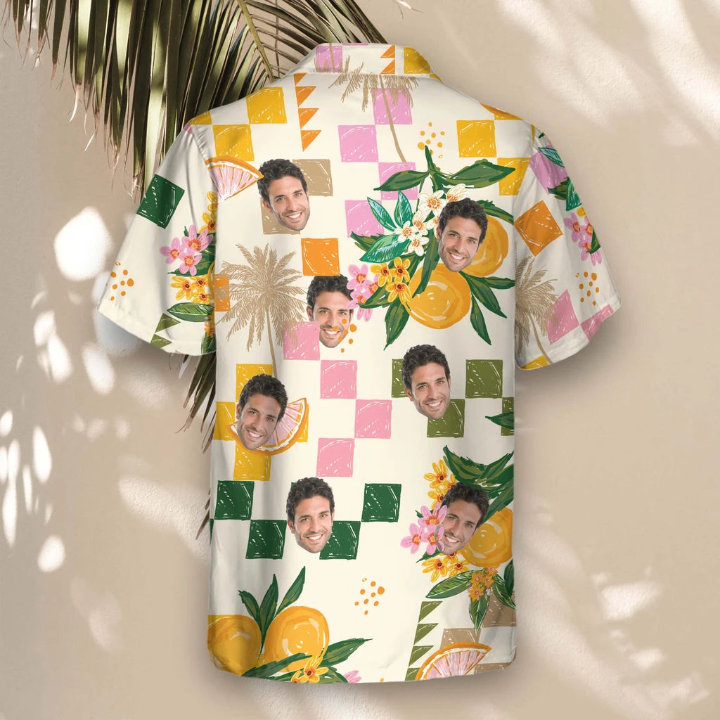 Custom Face &amp; Logo Citrus Splash Hawaiian Shirt | Fresh Summer Fruit Lover Gift