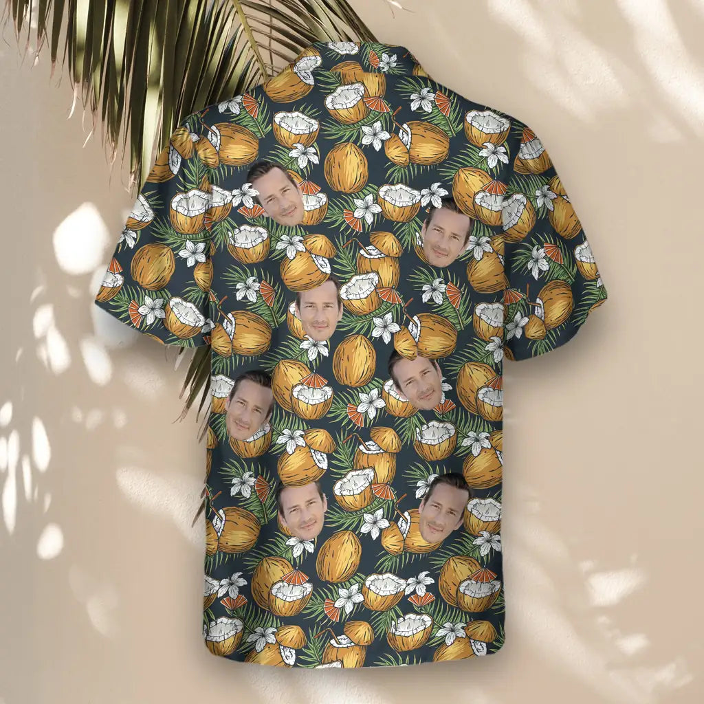 Custom Face &amp; Logo Coconut Paradise Cocktail Hawaiian Shirt | Fresh Summer Fruit Lover Gift