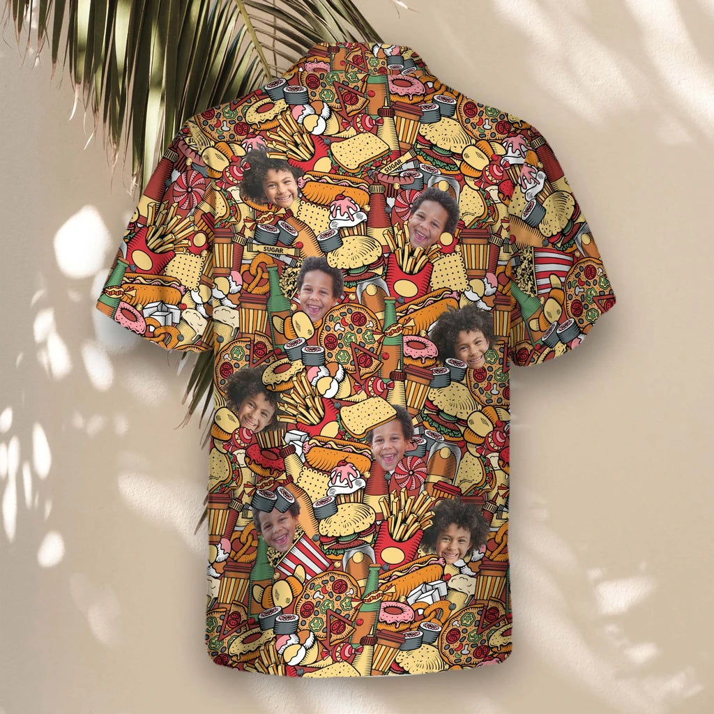 Custom Face &amp; Logo Fast Food Party Hawaiian Shirt | Unique Summer Beach Gift for Men