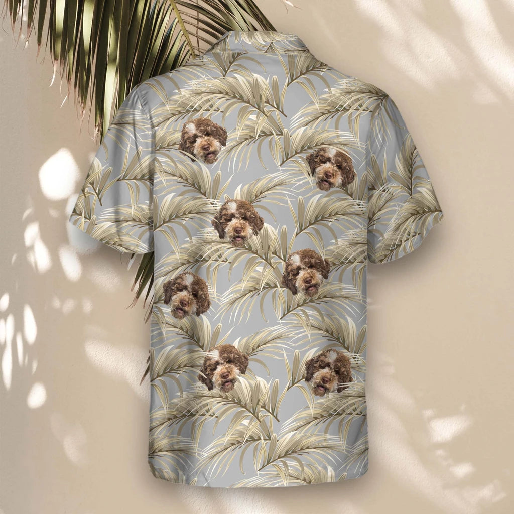 Custom Face &amp; Logo Golden Palm Leaves Hawaiian Shirt | Unique Summer Beach Gift for Men