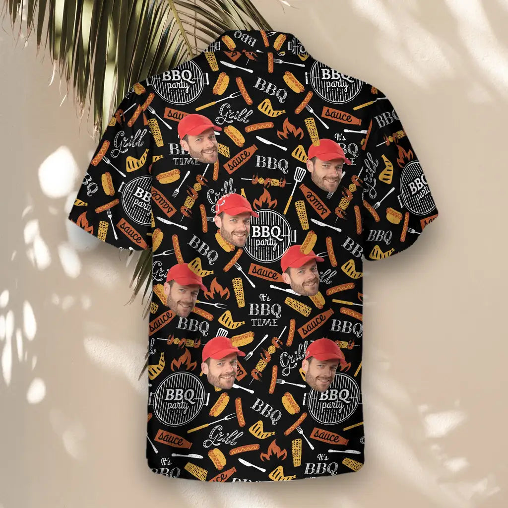 Custom Face &amp; Logo Grill Master Hawaiian Shirt | Perfect Backyard BBQ &amp; Summer Gathering