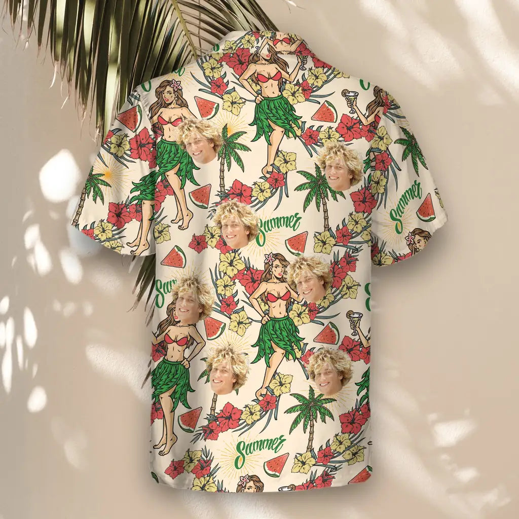 Custom Face &amp; Logo Island Party Vibes Hawaiian Shirt | Unique Summer Beach Gift for Men