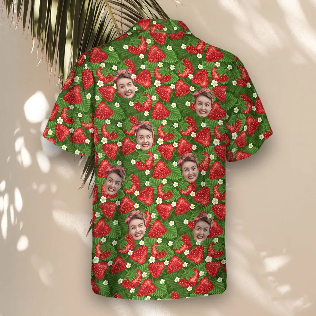Custom Face &amp; Logo Juicy Strawberry Tropics Hawaiian Shirt | Fresh Summer Fruit Lover Gift