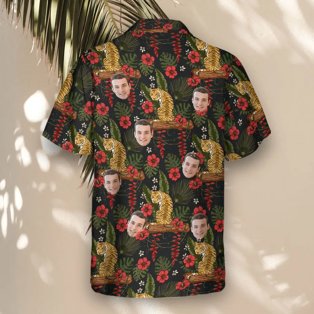 Custom Face &amp; Logo Majestic Jungle Tiger Hawaiian Shirt | Unique Gift for Wildlife Lovers