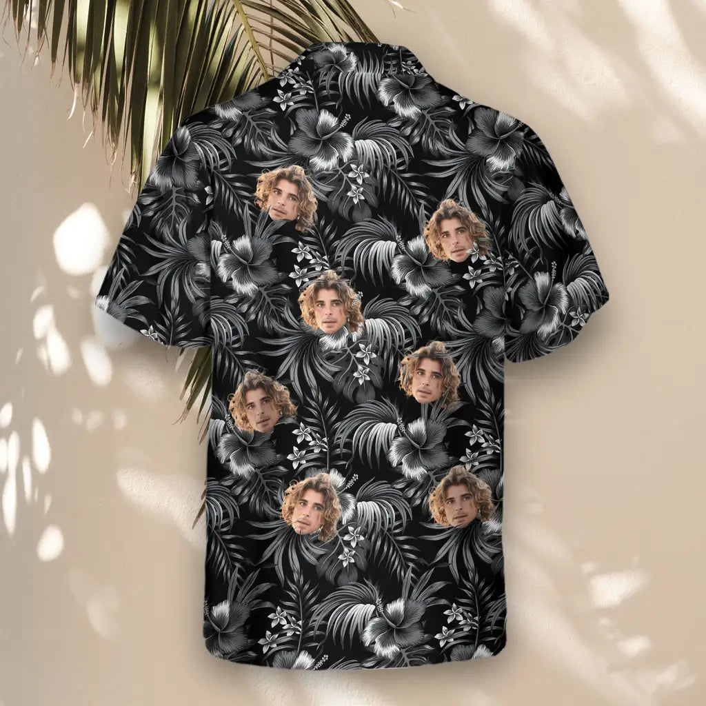 Custom Face &amp; Logo Midnight Hibiscus Paradise Hawaiian Shirt | Custom Gift for Beach Vacation &amp; Cruises