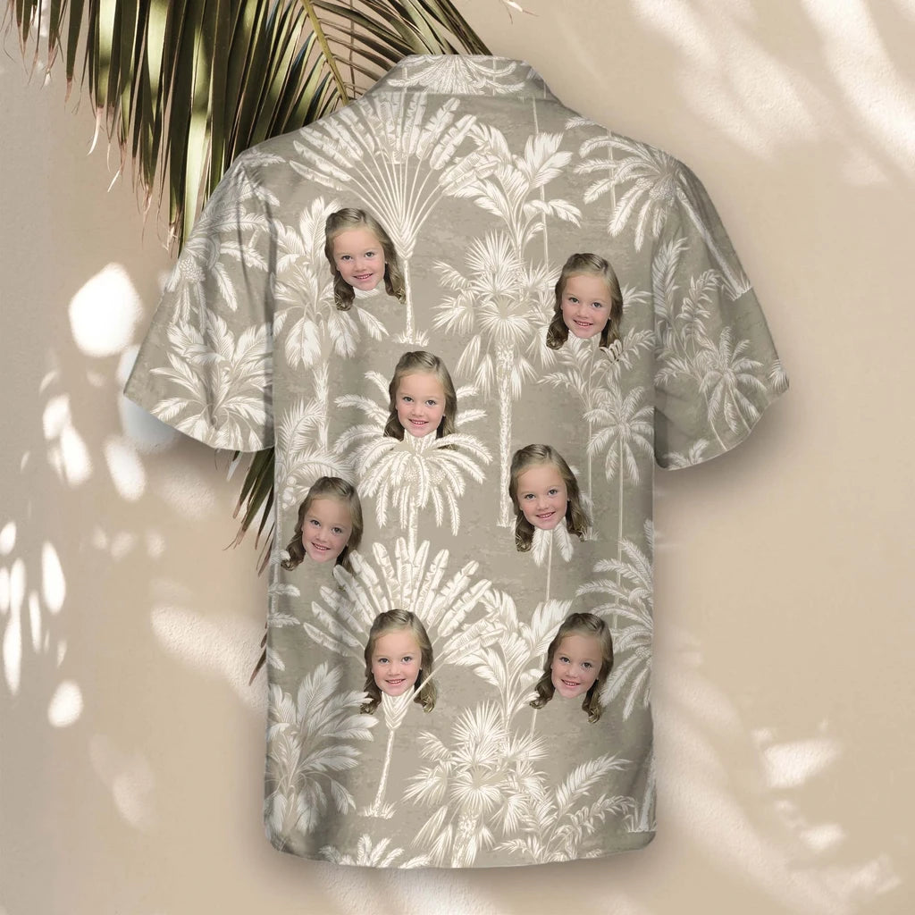 Custom Face &amp; Logo Monochrome Tropics in Cotton Grey Hawaiian Shirt | Minimalist Style Summer Gift