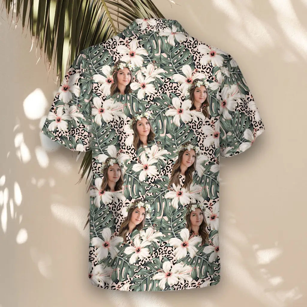 Custom Face &amp; Logo Monstera &amp; Hibiscus Dream Hawaiian Shirt | Custom Gift for Beach Vacation &amp; Cruises
