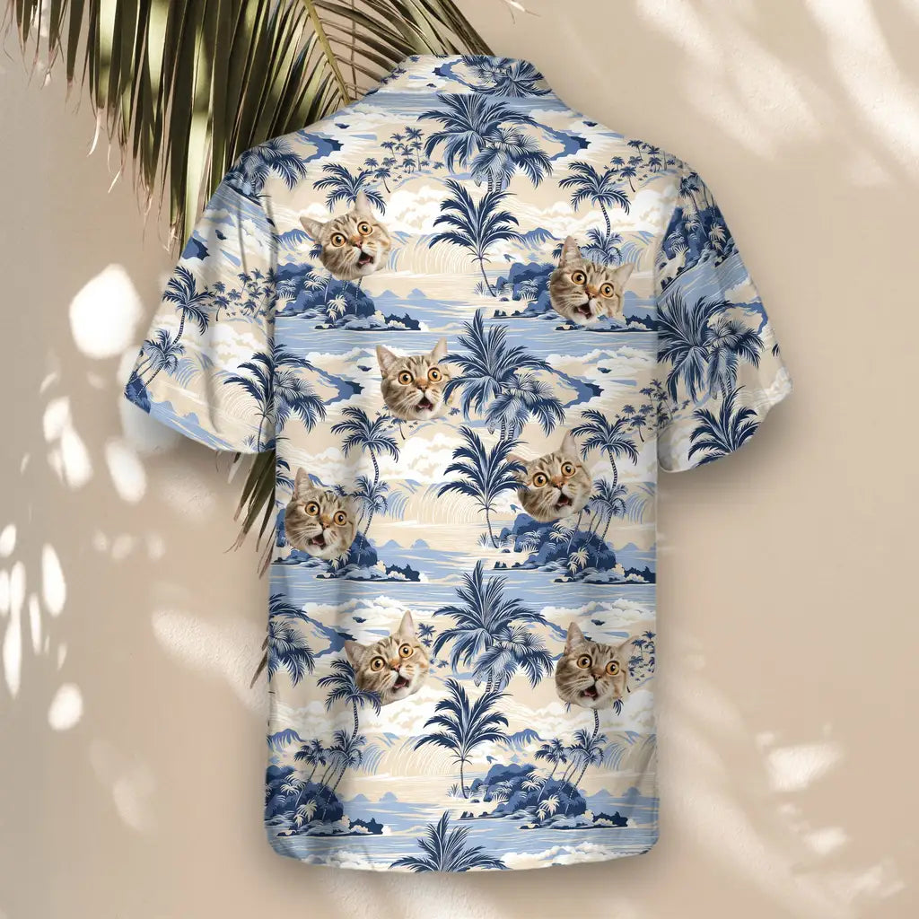 Custom Face &amp; Logo Nostalgic Tropical Paradise Hawaiian Shirt | Personalized Summer Gift for Dad &amp; Friends