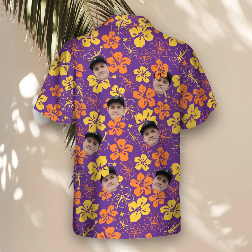 Custom Face &amp; Logo Purple Floral Hibiscus Hawaiian Shirt | Custom Gift for Beach Vacation &amp; Cruises
