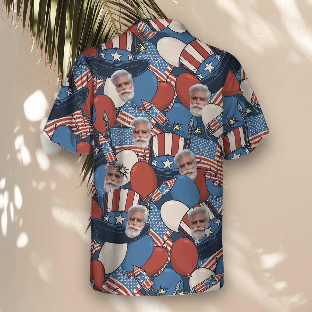 Custom Face &amp; Logo Retro American Patriotism Hawaiian Shirt | Perfect Vacation &amp; Tropical Party Wear