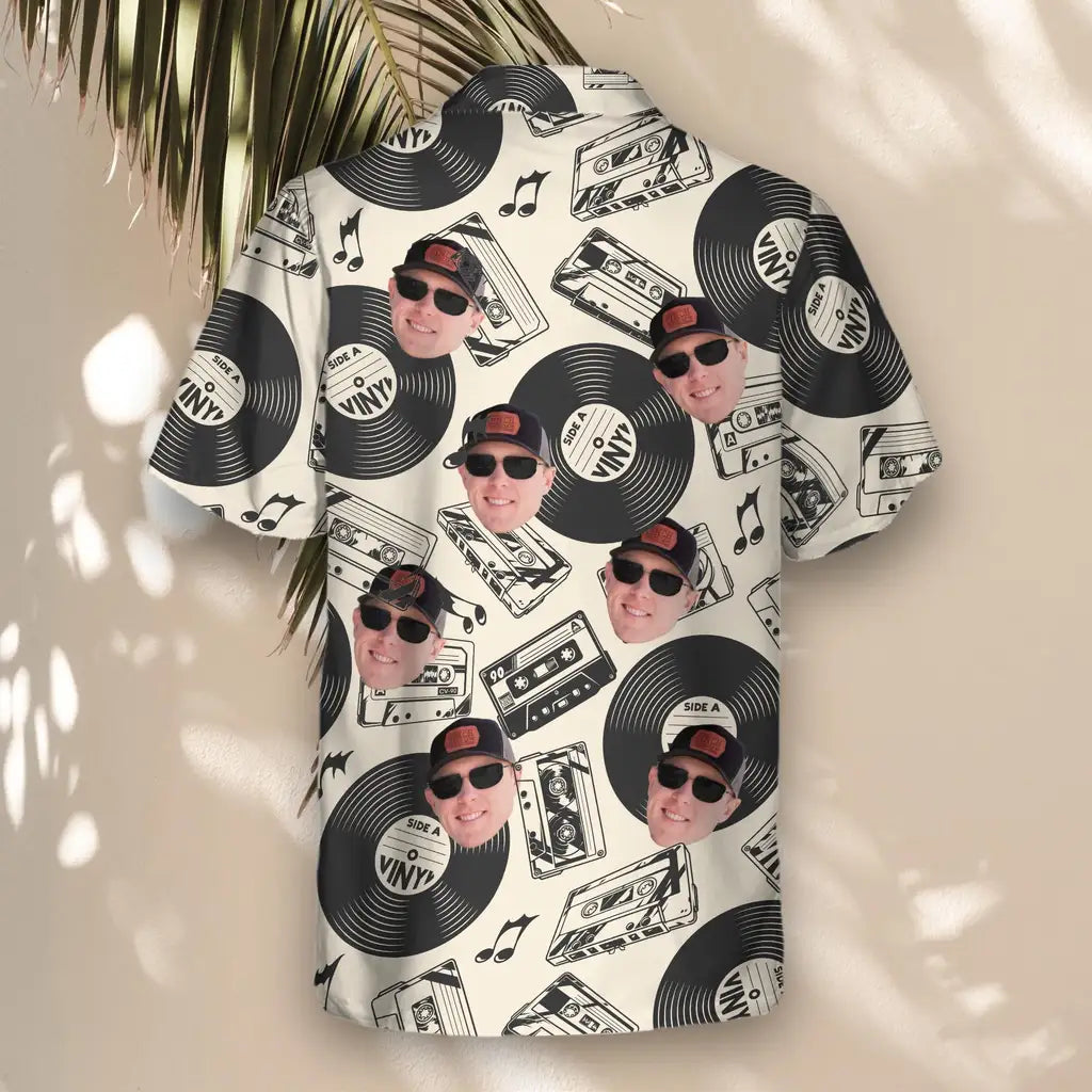Custom Face &amp; Logo Retro Record Vibes Hawaiian Shirt | Perfect Vacation &amp; Tropical Party Wear
