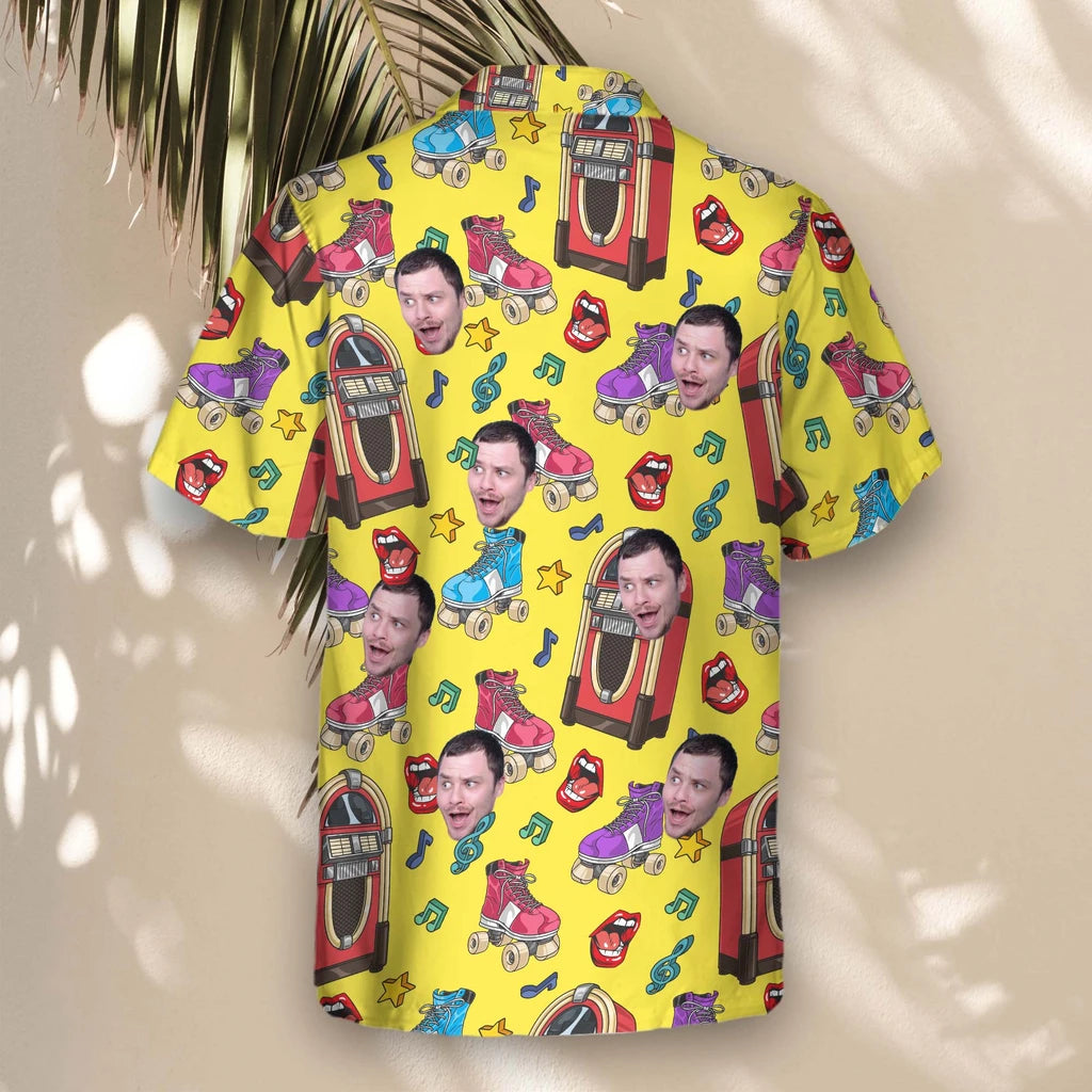 Custom Face &amp; Logo Retro Vinyl Vibes Hawaiian Shirt | Perfect Vacation &amp; Tropical Party Wear