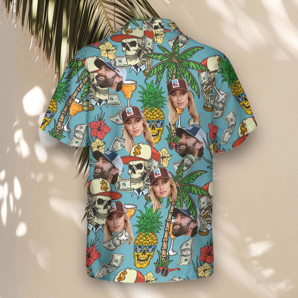 Custom Face &amp; Logo Rich Skull Paradise Hawaiian Shirt | Great for Themed Parties &amp; Group Events